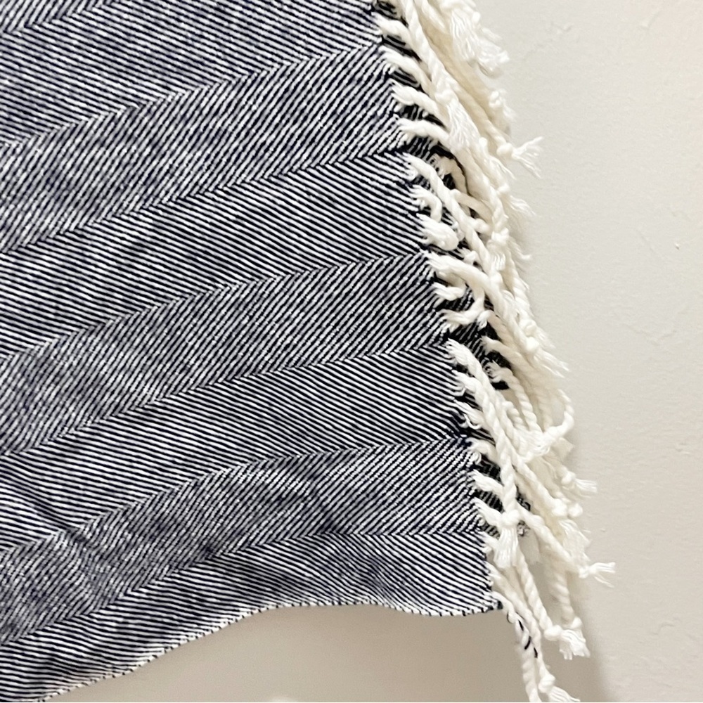 ALASHAN Blue Herringbone Navy Blue Fringed Blanket 54” X 62” - Picture 6 of 8